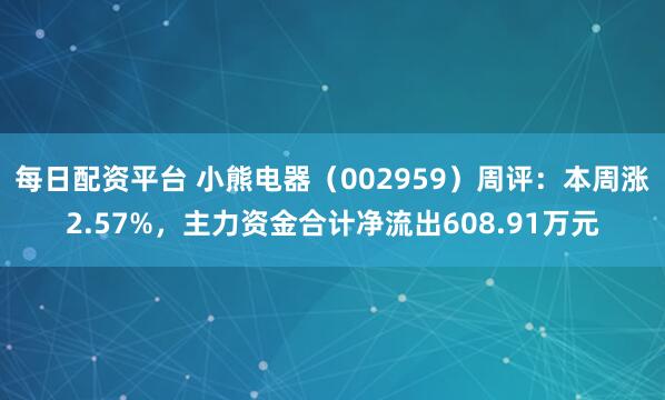 每日配资平台 小熊电器（002959）周评：本周涨2.57%，主力资金合计净流出608.91万元